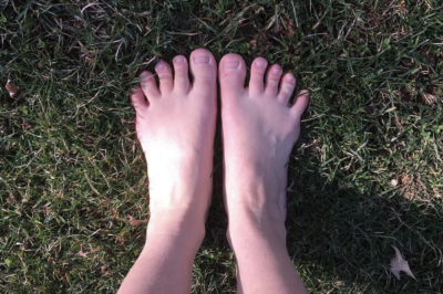 My bare feet grounding on the grass